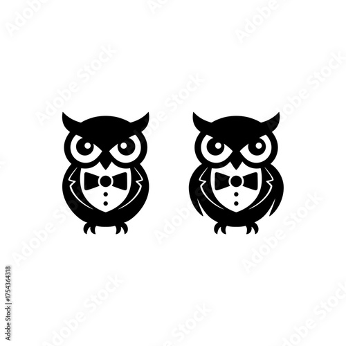 vector logo of owl wearing tuxedo bow tie suit