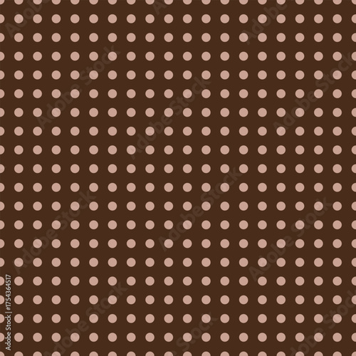 Vector pattern with rose beige polka dots on a rich chocolate brown background. Great for textiles, packaging, and cozy-themed design projects.