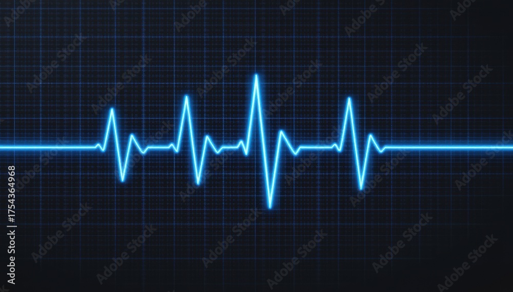 Naklejka premium A visually striking image featuring a vibrant blue pulse waveform displaying a healthy heartbeat on a black background