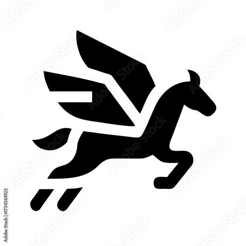 Black silhouette of a pegasus flying, a winged horse
