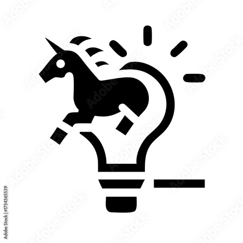 Unicorn jumping inside a lightbulb for innovation