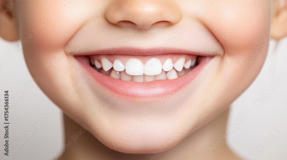 Fototapeta premium Bright smile of a child with missing teeth showcases joy and innocence captured in a close-up setting