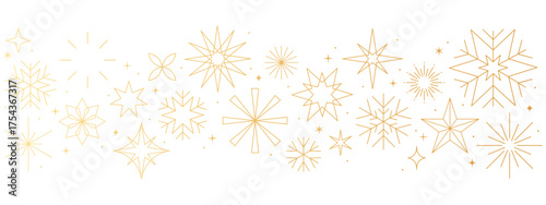 Gold Christmas decorations border, holidays banner, stars