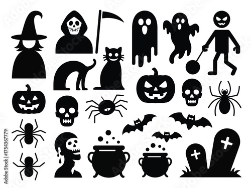 Collection of halloween icons vector graphic elements for declarative design scalable illustration eps format silhouette vector illustration white background