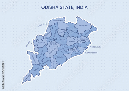 Odisha India map vector illustration showing state boundary outline and geographic shape, suitable for education, travel, tourism, culture, posters, political maps, and infographic designs.