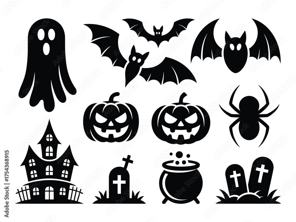 Obraz premium Halloween vector illustration set scalable eps icon elements for spooky themed designs silhouette vector illustration white background