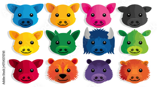 Colorful animal heads cartoon collection illustration