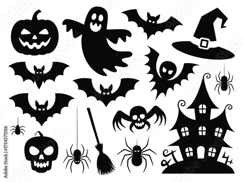 Collection of halloween icons vector graphics scalable eps files for spooky design projects silhouette vector illustration white background