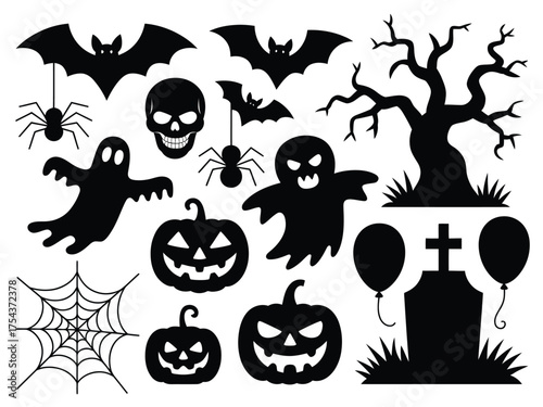 Spooky halloween silhouette collection vector illustration icons for festive themed graphic design projects silhouette vector illustration white background