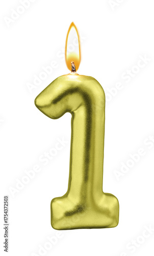 Metallic Golden Number One Candle with Flame