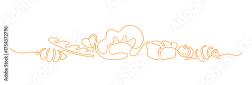 Bakery art line emblem. Bread, croissant, chef cap