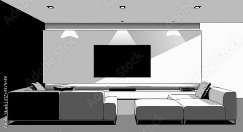 Modern Minimalist Living Room with TV & Sofa