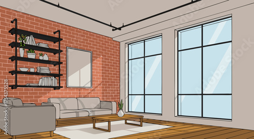 Modern Loft Living Room: Industrial Style & Brick Wall Decor