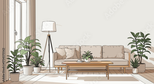 Minimalist Living Room Decor with Plants & Sofa