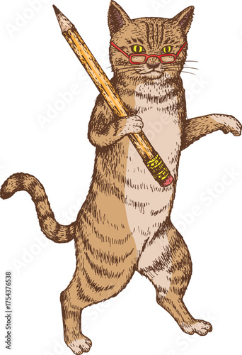 Cute Cat Vintage Hand Drawn Animal