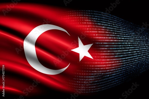 Turkey flag transitioning into digital binary code information