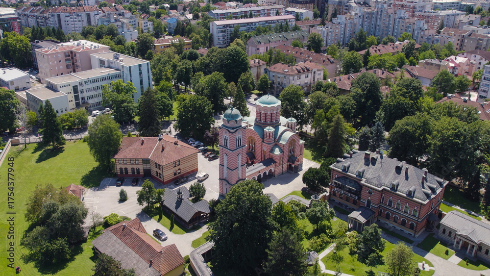 Obraz premium Aerial View of Orthodox Christian Church of Holy Trinity Banja Luka Bosnia and Herzegovina