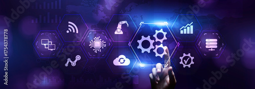 Gears icon business industrial process automation software RPA technology concept.