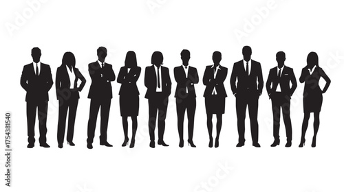Corporate Business Team Silhouette Vector  Black Professional Men and Women Standing on White Background for Teamwork and Leadership Concepts (3).eps