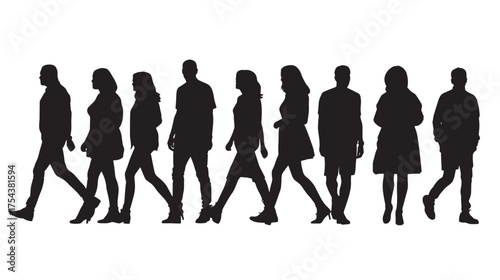 Casual People Walking Silhouette Vector  Black Human Figures on White Background for Urban Lifestyle and Social Concept Design (3).eps