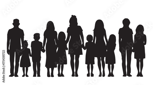 Family Silhouette Vector  Parents and Children Standing Together on White Background for Love, Care, and Unity Concepts (1).eps