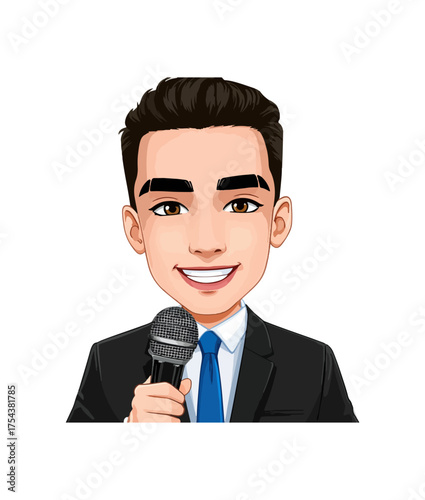Man holding microphone cartoon illustration vector isolated