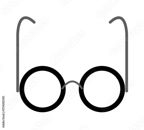 Simple illustration of black-rimmed spectacles with circular lenses.