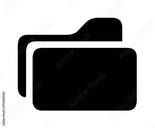 Black folder icon, representing file storage, data organization, and document management.