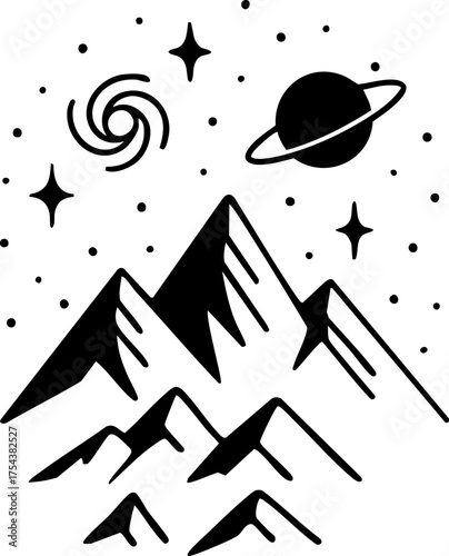 Kosmos und Berge Illustration