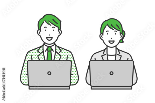 パソコンで仕事,スーツ男女