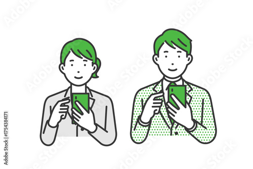 携帯を見る,スーツ男女