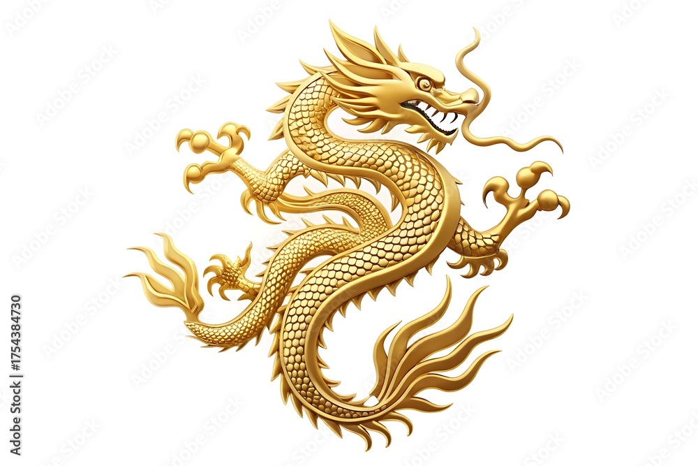 Fototapeta premium Gold dragon with its mouth open