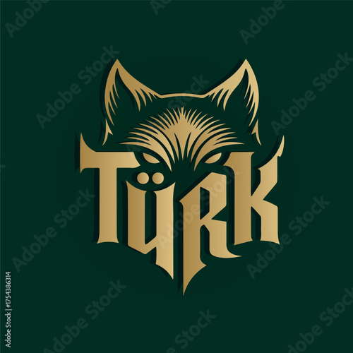 Golden wolf logo with turk text intricate design for branding and identification