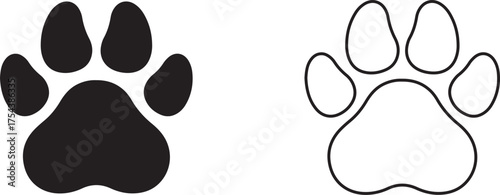 "Paw Print Icon Pair – Stylized Solid and Outlined Animal Tracks for Pet Graphics, Wildlife Themes, and Nature-Inspired UI Design and Decorative Projects"