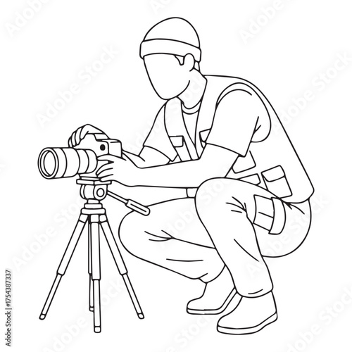 Dedicated Filmmaker Line Art – Filmmaker Vector Drawing with Structured Cinematic Detail – Filmmaker Drawing – Vector of Filmmaker – Filmmaker Sketch