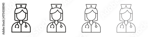 Nurse icon set in line style. symbol in outline style