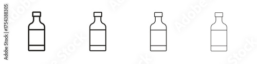 Wine bottle icon set in line style. symbol in outline style