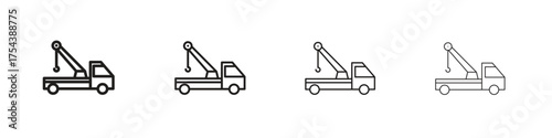 Tow truck icon set in line style. symbol in outline style