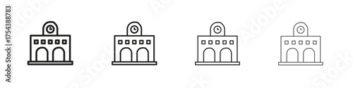 Train station building icon set in line style. symbol in outline style
