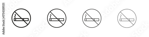 Smoking ban icon set in line style. symbol in outline style