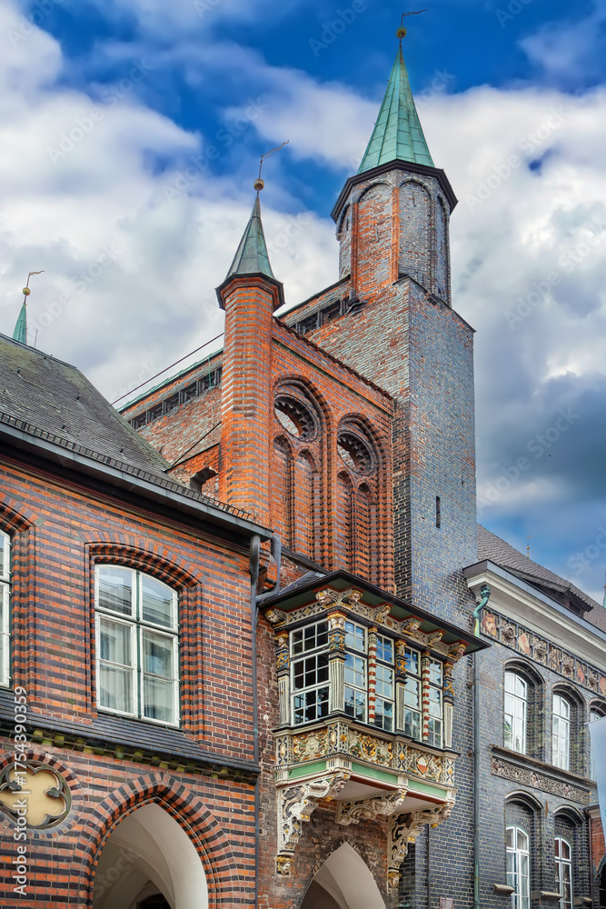 Fototapeta premium Renaissance bay window on Lubeck town hall, Germany