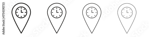 Real time location icon set in line style. symbol in outline style