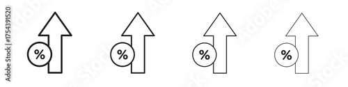 Percent down icon set in line style. symbol in outline style