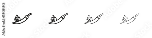 Pepper hot icon set in line style. symbol in outline style