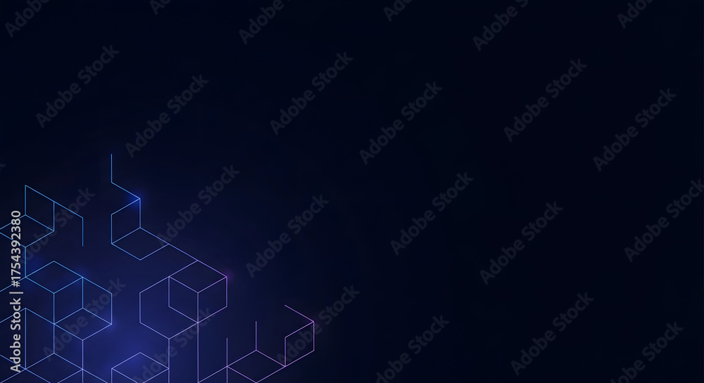 Fototapeta premium Abstract dark blue background with glowing cube outlines, creating a futuristic and technological feel, ideal for digital presentations and designs