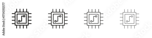 Microchip icon set in line style. symbol in outline style