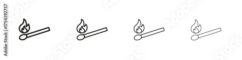 Match fire icon set in line style. symbol in outline style