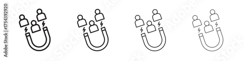 Magnet user icon set in line style. symbol in outline style