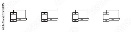 Laptop and Mobile icon set in line style. symbol in outline style