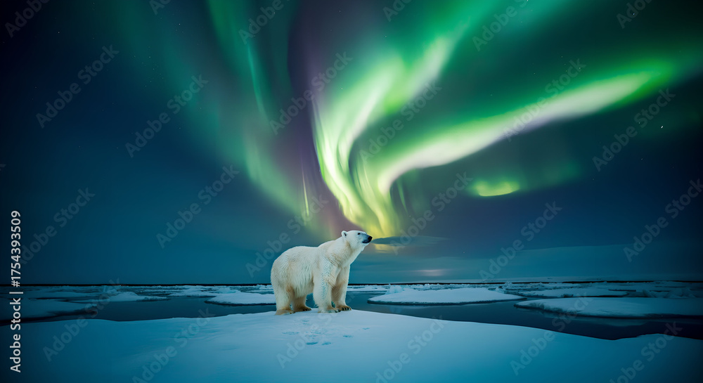 custom made wallpaper toronto digitalPolar Bear Gazing at the Aurora Borealis Over Snowy Arctic Landscape